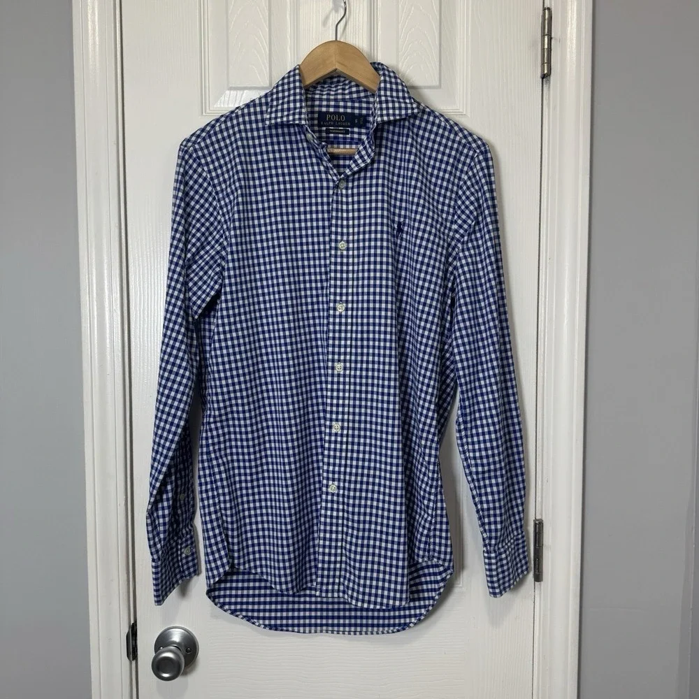Polo Ralph Lauren Shirt Mens Small Blue Gingham Performance Stretch‎ Pony